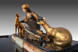 Menneville art deco lady with dogs