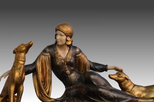 Menneville art deco lady with dogs