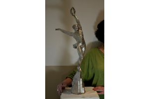 P. Le Faguays tall silver plated bronze figure : Victory