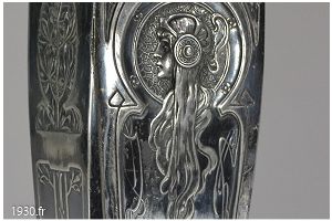Art Nouveau silver plated vase. Mucha inspiration