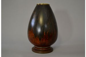 J. Verschneider. Stunning art deco Dinanderie vase with 3 fauns