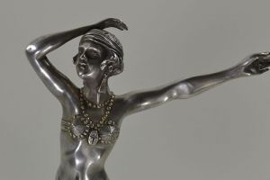 Art deco silver plated bronze oriental dancer
